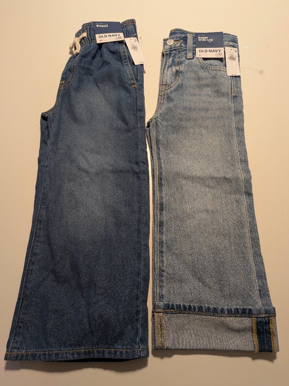 Old Navy Girls XS 5 Jeans Bundle Baggy Wide Leg Elastic Waist Blue Denim NWT